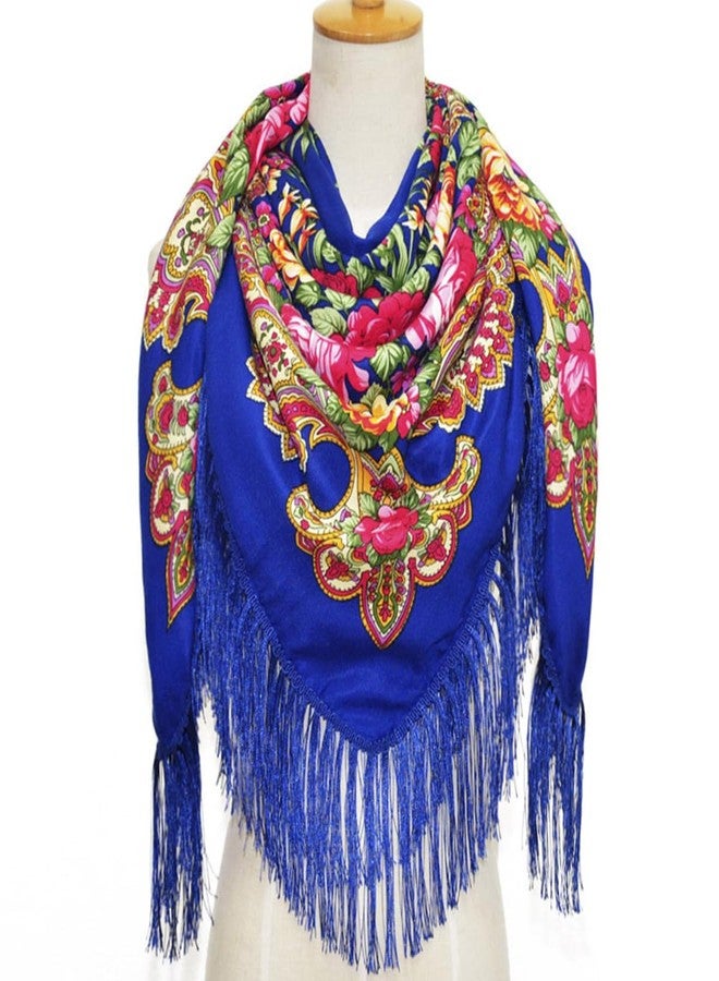 LOVNBHELP Russian Style Muffler Warm Scarf Women's Traditional Scarves Wrap Tassel Shawl Fringes Neck Head Shawl Retro Scarf/Royal Blue - Image 3
